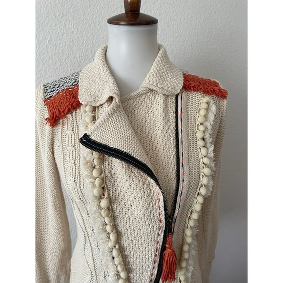 Anthropologie Sweater Angel of the North Cardigan Pom Pom Fringe - Picture 7 of 16